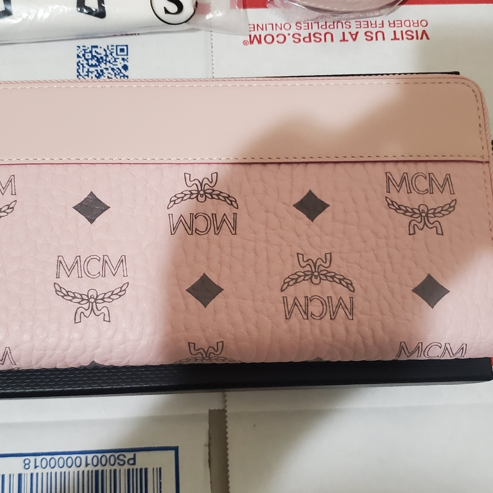 MCM Visetos Original Authentic Crossbody Bag Pouch Powder Pink & Wallet Combo - Picture 8 of 13